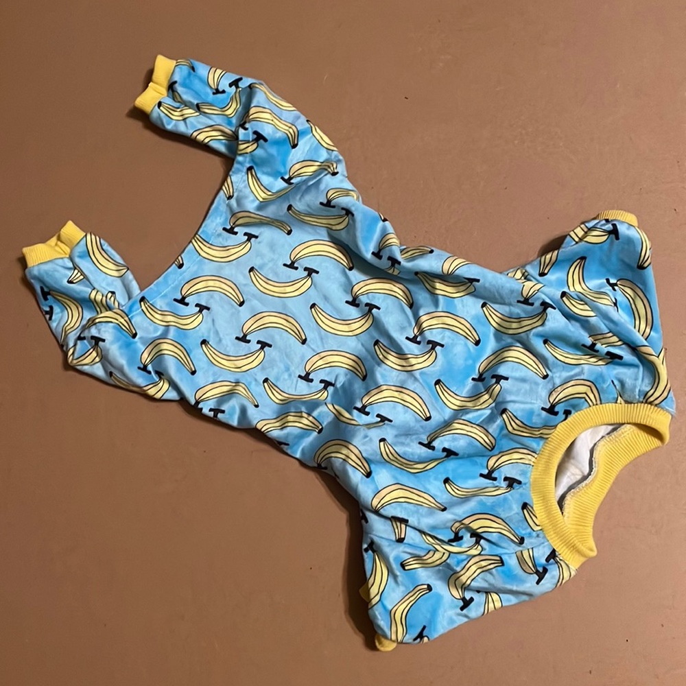 Cute Bone Light Blue with Yellow Bananas Super Soft Cat/Small Dog Onesie Large